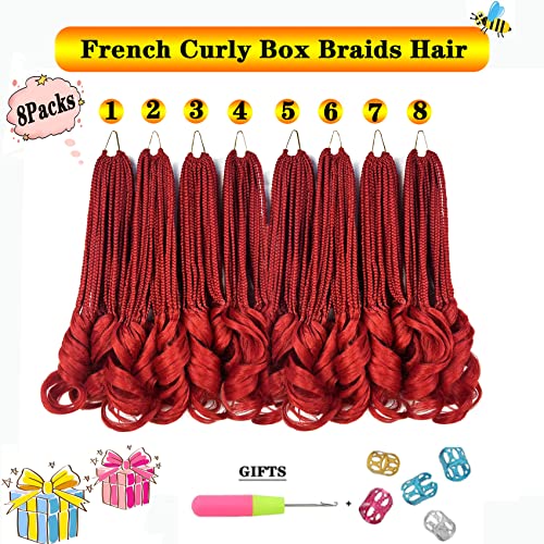 Crvena Francuska kovrča heklane pletenice 16 inča 8 pakovanja, boginja kutija pletenice Heklana kosa prethodno