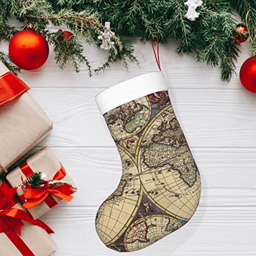Yilequan 18 inča Božićne čarape Klasične čarape, Drevna karta Svjetski globus, za obiteljski odmor Božićne ukrase