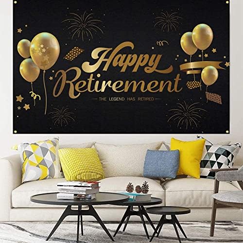 Srećno ukrašavanje banera za penziju BLACK i zlato čestitke za umirovljene od umirovljenja za muškarce za muškarce