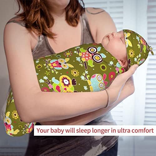 Sova u zelenoj bebini set za bebe s prekrivenim šeširom, meka i rastezljivo dojenče za novorođenčad za novorođenčad, swaddle vreće za dječaka / djevojku