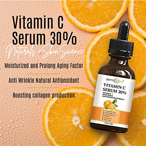DERMAXGEN 30% Vitamin C Serum za lice, hijaluronsku kiselinu, prirodni & amp; organski protiv bora, boost Skin