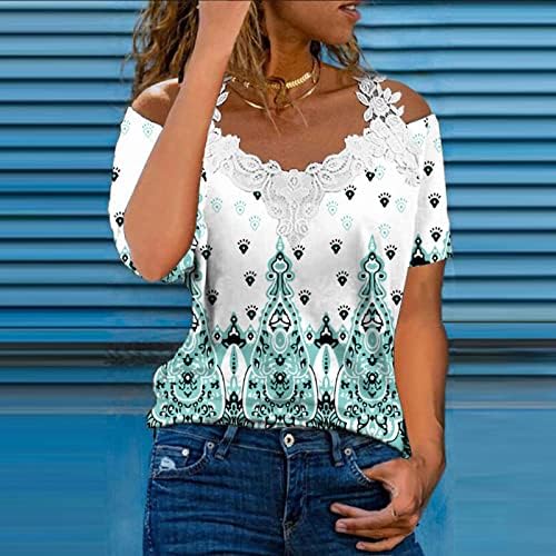 Hladni vrhovi ramena za žene, elegantna Casual čipkasta bluza sa remenima kratki rukav ljetna majica