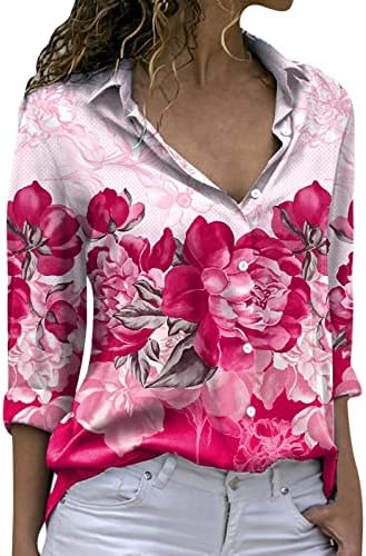 uikmnh ženska radna majica jesen & amp; zimska cvjetna dugmad prednji radni T-Shirt dugmad