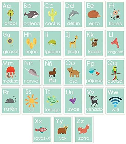 Djeca nadahnute dizajn španjolski abeceda 11x14 inčni print zidne kartice, plava priroda, dječje