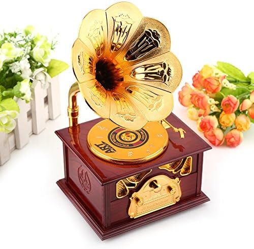 Walfront Music Box Retro ručna oblikovana fonografska oblika glazbena kutija klasična zlatna trubačka