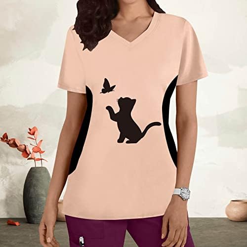 Žene tehničke hlače Ženske plus veličine TOP V CATS kratkih rukava s kratkim rukavima Print majica za