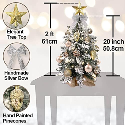 Izvrsna božićna drvca sa LED svjetlima 20 inča Stoltop Mini Male Xmas Flocked Umjetno uređenje za