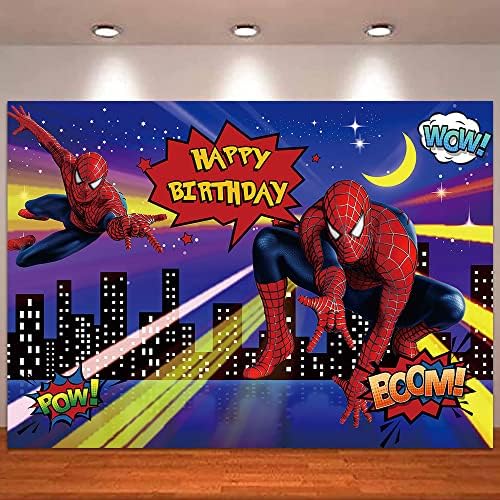 7x5ft Red Spiderman Sretan rođendan Photoshoot pozadini superheroj Spider Man City Night Scene momci