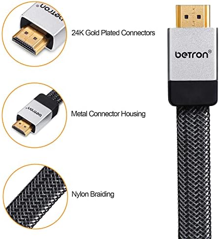 Betron HDMI kabl sa ravnim pletenim kablom podržava 4K Audio povratni kanal i Ethernet 6.5 stopa kompatibilan