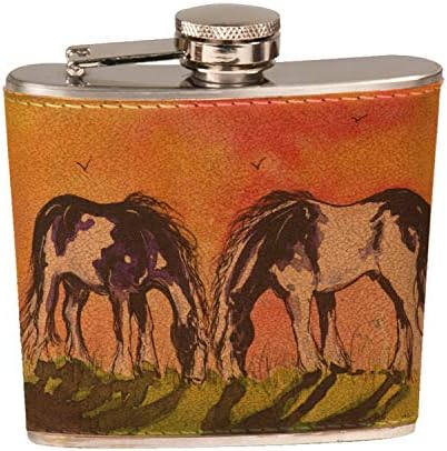 Sunshine Cases Piebald Gypsy Horses at Sundown Art by Denise Every Stainless Steel Liquor Pocket Hip