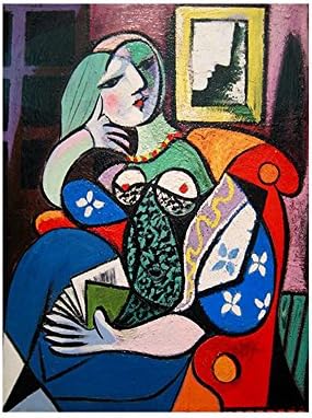 Alonline Art - Žena sa knjigom Pablo Picasso | Beech uokvirena slika tiskana na pamučnom