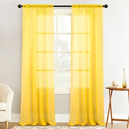 Tony's Collection Yellow Sheer Curtains 84 inča duge 2 ploče, polu prozirne zavjese za zavjese za