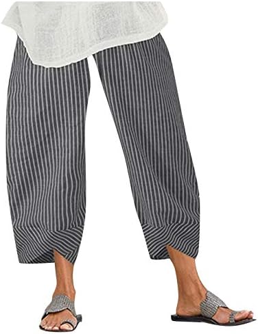 Pamučne lanene kapri hlače ženske ljetne Casual kapri hlače s džepovima visokog struka udobne