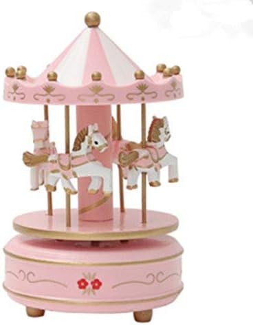 Okok Vintage Pink Wooden Merry-Go-okrugli konjski božićni rođendan Poklon karusel Music Box, Mehanizam za satu