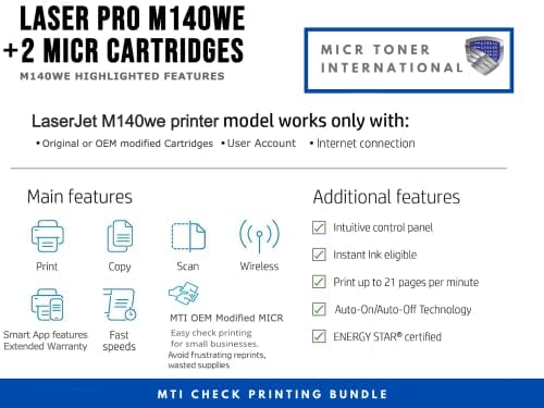 MTI M140we Laser MFP All-in-One bežični crni i bijeli paket štampača sa 141a Starter MICR tonerom, W1410a
