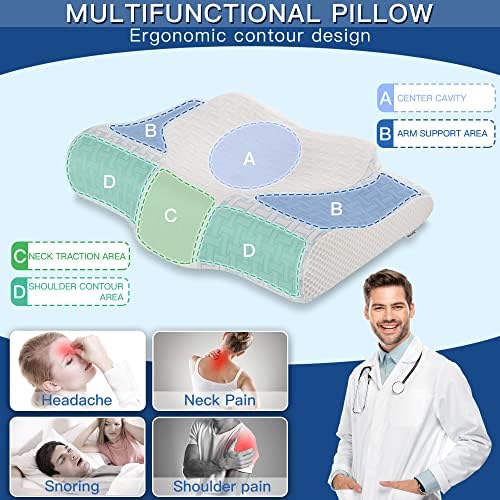 Elviros cervikalni memorijski pjena jastuk, 2 u 1 Contour Ortopedske jastuke za bolove u vratu,