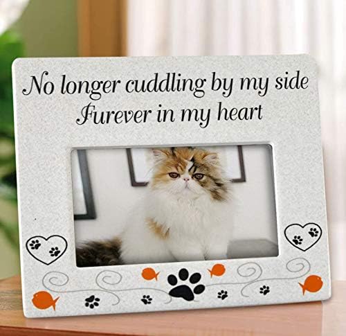 Dom-X Cat Pet Memorijalni okvir za slike, keramički okvir za gubitak kućnih ljubimaca Cat Memorial Simpatijski poklon u sjećanju ljubavi za mačke, dekor za dom i Ured za ljubitelje mačaka-bijeli-6 X 7