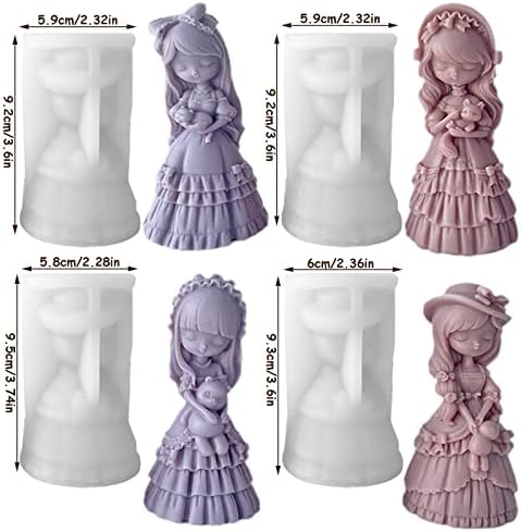 Topys 4 kom 3D crtane djevojke lutke silikonske svijeće, slatka princeza sa haljinama mirisne kalupe za svijeće
