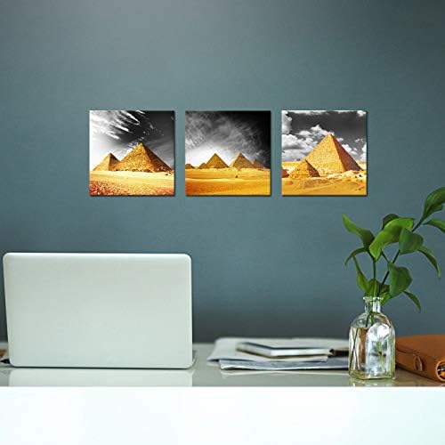 3 Panel egipatske piramide platnena zidna slika narandžasta siva bijela fotografija moderna
