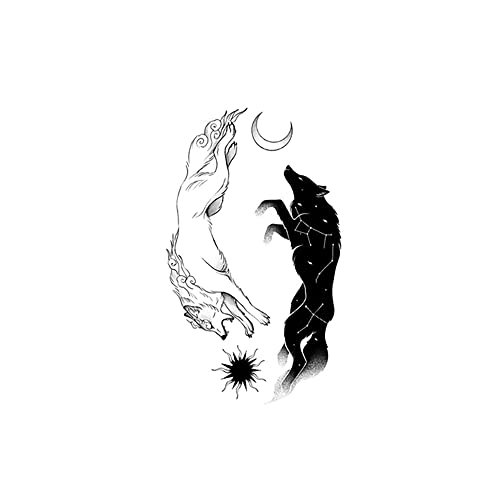 ASDFGH crna vuka Sunca vodootporna privremena naljepnica za tetovaže Bijela lisica Mjesec lažni tetovaža