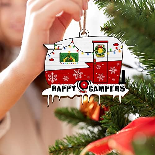 2022 Božić drveni ukrasi, crvena & amp; Bijela RV Camping ukrasi za božićno drvce zatvoreni na otvorenom, Happy Camper Božić kamping pokloni za prijatelje, porodicu, Božićni ukrasi Farmhouse dekoracije