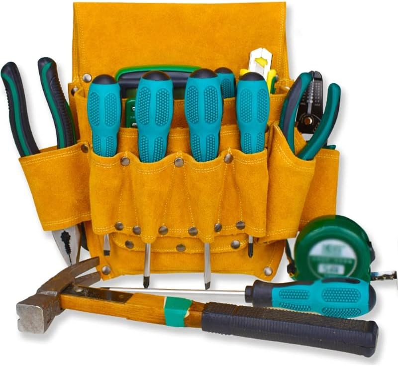 WDBBY Velike kapacitete Toolka za struk alata za alat za alat kožna kravlje električarske alatne kutije