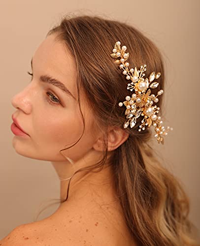 BERYUAN vjenčanje zlato cvijet Pearls Hair Clip suza Crystal Rhinestone Hair Accessories za nevjeste Bridemaids