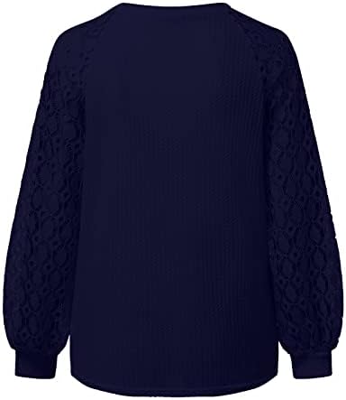 Ženski čipkasti dugi rukavi čvrsti jednostavni puloveri Crewneck labave bluze Casual Classic tee Shirts jesen