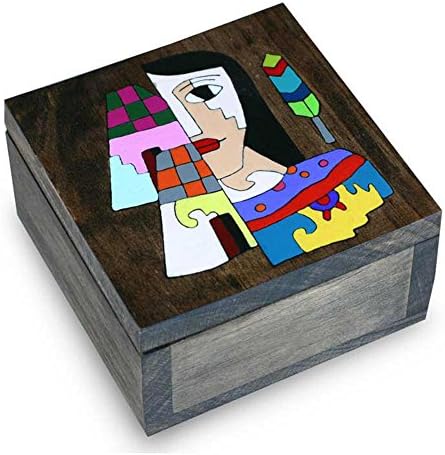 Novica ručno oslikana drvena ukrasna kutija, višebojni 'El Salvador Woman'