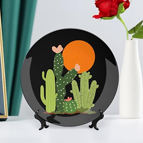 Cactus Sunrise Dekorativne ploče okrugle keramičke ploče sa postoljem za prikaz za uređivač uredskog ureda