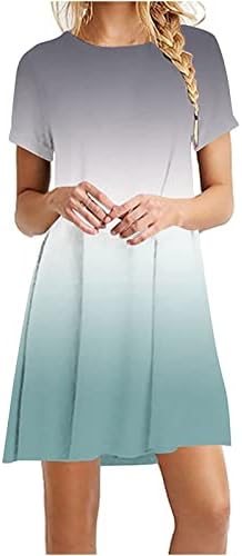 Ženska casual ljetna majica haljina moda šareno tiskana ljuljačka mini haljina nagnuta flotovna haljina