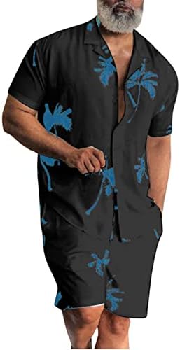 Chouyatou Muški ljetni havajski kokosov dlan ispis 2 komada odjeća za spuštanje pali majica i kratke hlače