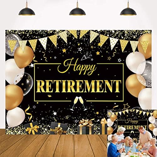 Happy Retirement Backdrop Extra Large black Gold Retirement Sign Photography Background Žene Muškarci
