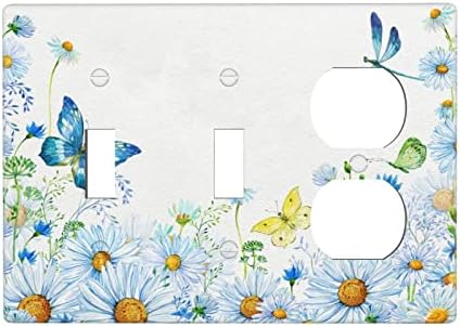 Plavi cvjetni leptir 2 Prebaci / 1 Dupleks Outlet Stick Prekidač Dekoracija 3 Gang Zidne ploče