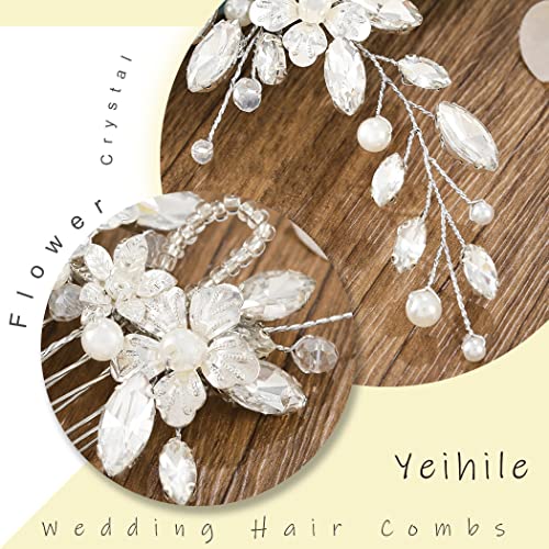 Cvijet vjenčanje češljevi za kosu Silver Rhinestone Bride češalj za kosu Pearl Bridal Hair Accessories
