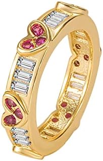 Dijamantni crveni srčani prsten Zlato ruža crvena ljubav prstenaste nakit Real prstenovi za žene
