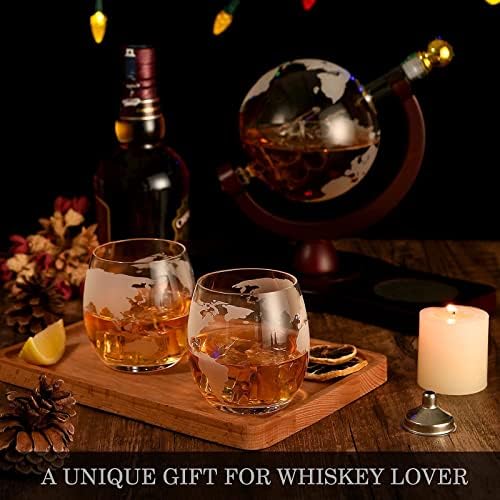 Pokloni za tatu muškarce, Božić čarapa Stuffers, Whisky Decanter Set sa 2 urezan Globus naočare, Whisky kamenje,