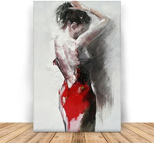 DLVKHKL mlada djevojka crvena haljina Art Painted platno ručno ulje slikarstvo Kućni dnevni boravak dekor