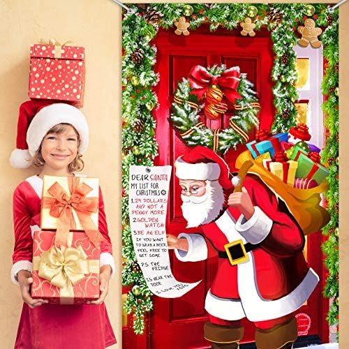 Božić poklopac vrata ukras, Santa vrata visi Banner Funny Božić pozadina Santa Claus Backdrop Božić Party