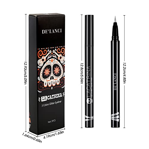 DE'LANCI Glitter eyeliner Set, 6 boja Shimmer tečni Eyeliner vodootporan, visoko pigmentirana metalik