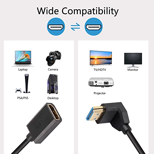 PNGKNYCN 8K HDMI kratki kabl, 1ft / 0,3m 90 stupnjeva ultra brzina zavoja HDMI 2.1 muški do ženskog