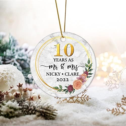 Božić keramički ukrasi 10 godina kao Mr & amp; Mrs 2022 personalizirani datum godišnjice i