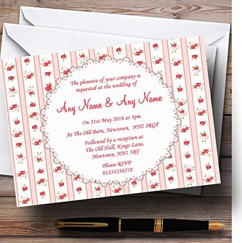 The Card Zoo ružičasti crvene ruže shabby chic trake personalizirane pozivnice za vjenčanje