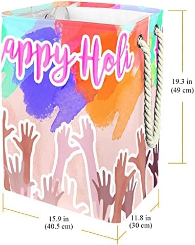 Happy Holi akvarelne ruke šareni uzorak korpe za veš sa ručkama velika sklopiva korpa za kantu za odlaganje, dječija