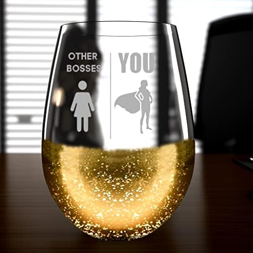 Majke dan pokloni za Boss ženski, drugi šef ste urezan Stemless Glitter vino staklo, Boss Lady pokloni