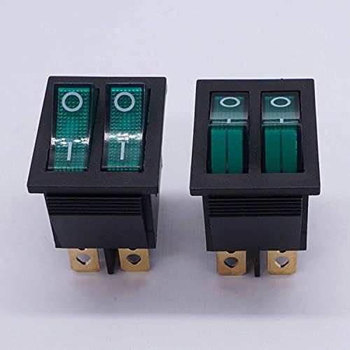 AKDE 2PCS AC 250V / 16A, 125V / 20A zeleno i zeleno dugme sa svetlošću na / isključeno DPDT 6 PIN 2