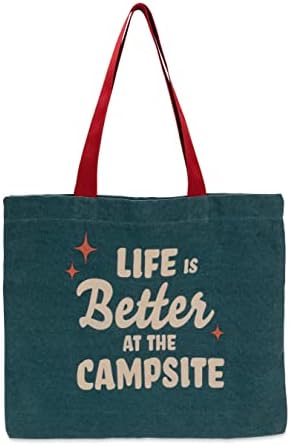 Camco Life is Better at the campsite Tote Bag | savršeno za namirnice, kupovinu ili kao torbicu / crvena karirana