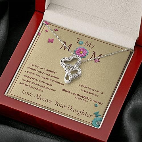 Ogrlica s dvostrukom srcem za majku s poklon poruke za mamu, poklon za tata, poklon za ženu i muž, poklon