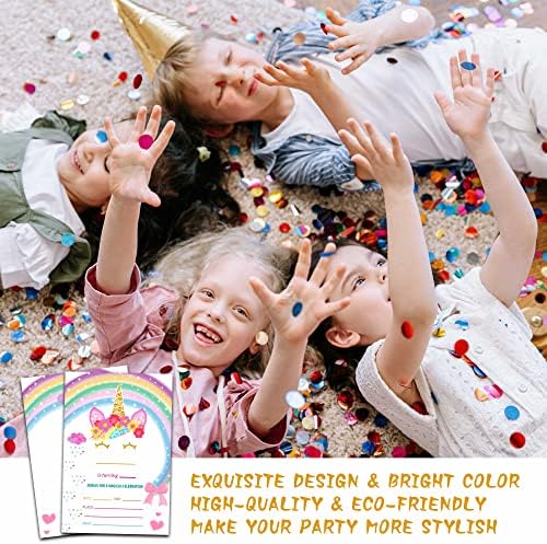 Jednorog rođendana pozivnice sa kovertama - Rainbow Party Poziv za djevojčice - rumenilo ružičaste pozivnice