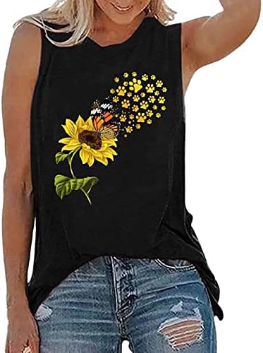 Dreamlascar ljetni vrhovi rezervoara za žene Slatka suncokret tiskani prsluk vjeljke labave majice